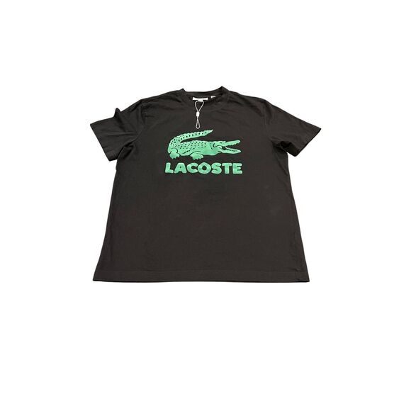 Lacoste velvet croc logo t-shirt in black - Picture 1 of 9